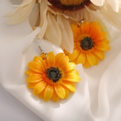 Wholesale Fashion Girls Holiday Jewelry Gold Plated Yellow Resin Sunflower Earrings