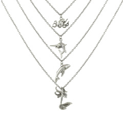 wholesale Amazon ins fashion dolphin mermaid long chain choker 3 multi layered necklace silver for women lady girls