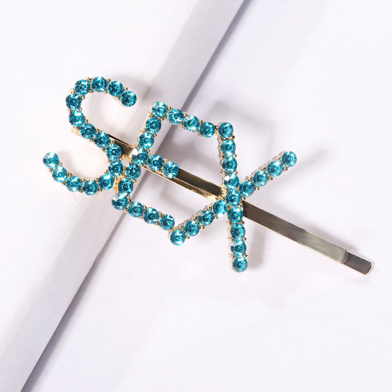 Fashion Custom Women Glitter Colorful Rhinestone Word  Alloy Letters Hairpin