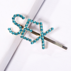 Fashion Custom Women Glitter Colorful Rhinestone Word Alloy Letters Hairpin