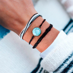 2019 custom adjustable blue opal stone cotton woven friendship bracelet