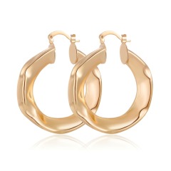 Fashion elegant circle women wrinkle twisted 18k gold plated hoop copper earrings