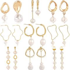 Fashion jewelry women alloy gold plated irregular simulate freshwater pearl earrings Fashion jewelry women alloy gold plated irregular simulate freshwater pearl earrings