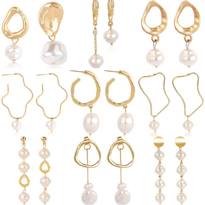 Fashion jewelry women alloy gold plated irregular simulate freshwater pearl earrings Fashion jewelry women alloy gold plated irregular simulate freshwater pearl earrings