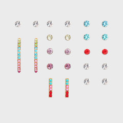 12pcs/set Creative retro fashion simple C type colorful crystal earrings for girls