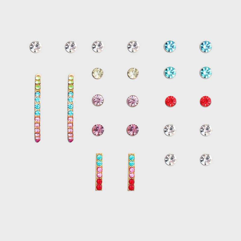 12pcs/set Creative retro fashion simple C type colorful crystal earrings for girls 12pcs/set Creative retro fashion simple C type colorful crystal earrings for girls