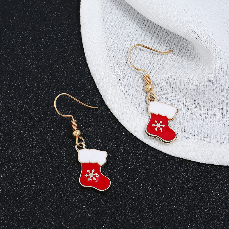 Wholesale fashion alloy paint snowflake christmas stocking women earrings