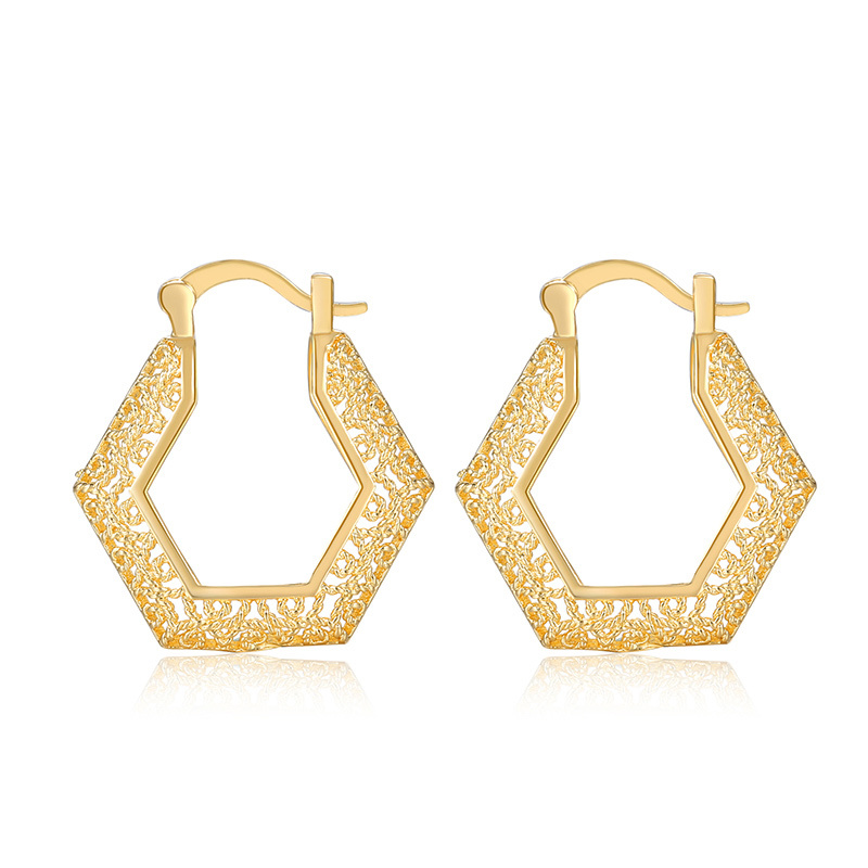 Wholesale  women thread plating 18k gold fashion copper hexagon hoop earring