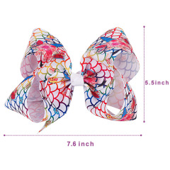 custom latest fashion hot printing big large size 7.6inch child Baby Girl ribbon kid hair bow with clip
