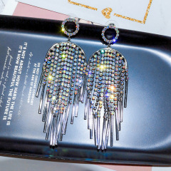 Korean girls fashion night club style bling bling long tassel crystal earrings