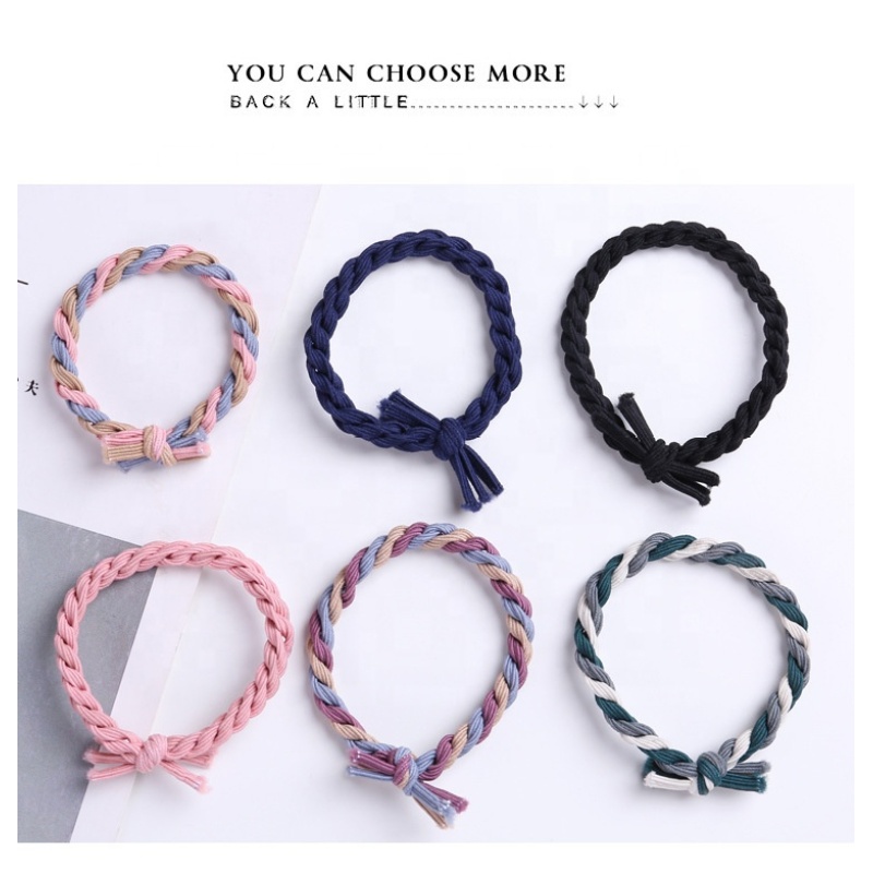 Wholesale traceless korean high elastic hair tie color matching hand-knotted knot hair tie rope Wholesale traceless korean high elastic hair tie color matching hand-knotted knot hair tie rope