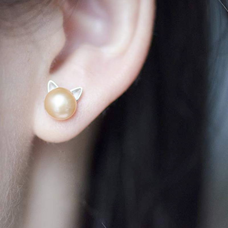 Amazon fancy cat ear 925 sterling silver women statement pearl stud earrings