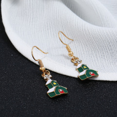 Christmas series wholesale rhinestone green snow house earrings for presents