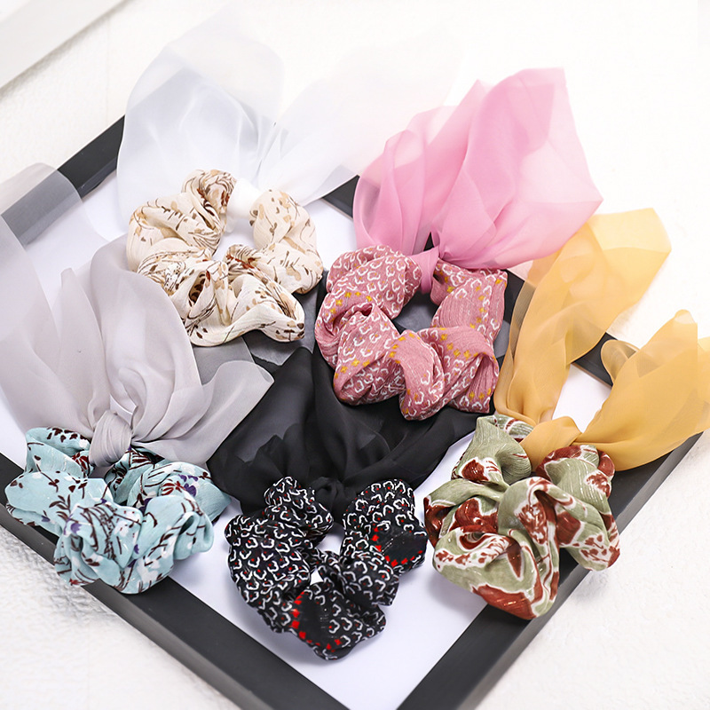 Wholesale Stylish Ins Super Fairy Girl Printed Long Ribbon Hair Scrunchies