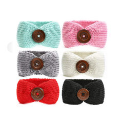 Hot sale winter knitted elastic band wide crochet headbands decorative buttons
