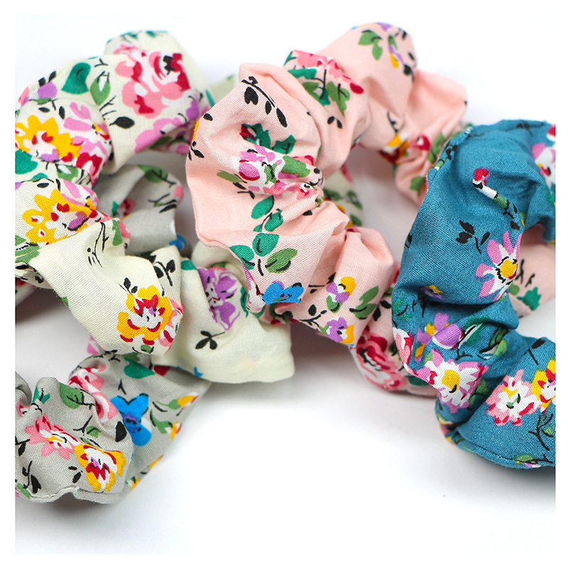 Spring and summer bulk women girls printed floral fabric cotton scrunchies for hair