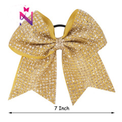 OEM Custom kids girls badys Material CN leading hair tie Sequin metallic gold cheer bows