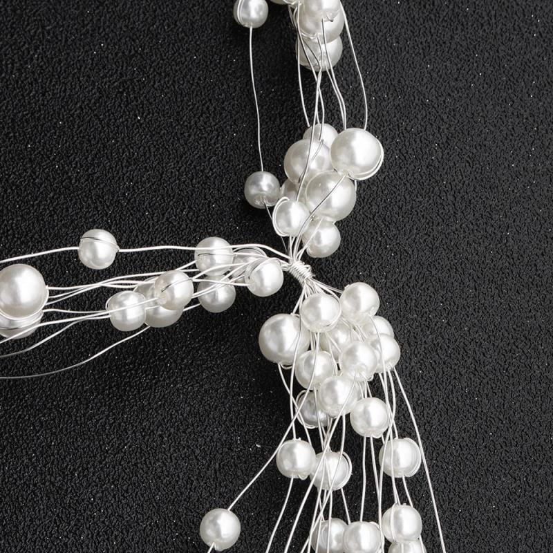 Handmade long Hair Wedding Accessories Ribbon tassels peal Bridal Headband