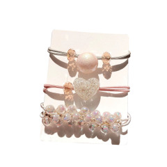 Fashion 3pcs women girls elastic crystal pearl hair tie bracelet charm