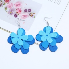 Korean fashion cheap cute wood flower multilayer gradient earrings for women