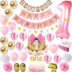 Rose Crown Banner Confetti Latex Balloon 1st birthday party decorations