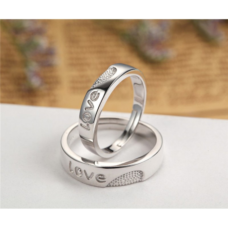 Romantic Silver Jewelry Exaggerated Love Stamped European Wedding Band Ring