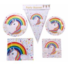 16 Party Tableware Plates Banner Girls Unicorn Party Decorations Supplies
