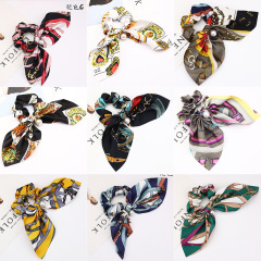 Solid Color Long Scrunchies bow pearl Rubber Bands hair ties with bow
