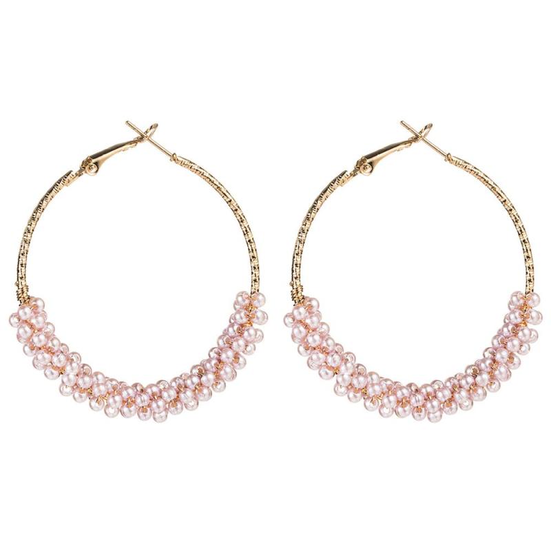 Fashion Trendy Bohemia Round Women Jewelry Pearl Big Circle Hoop Earrings