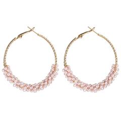 Fashion Trendy Bohemia Round Women Jewelry Pearl Big Circle Hoop Earrings