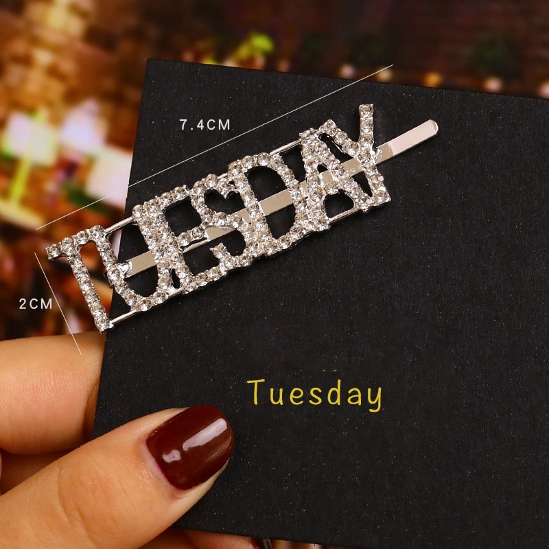New weekday bling hair accessories women clips custom rhinestone hair pins for daily life New weekday bling hair accessories women clips custom rhinestone hair pins for daily life