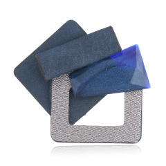 Korean fashion jewelry geometric rectangle women leather acrylic brooches Korean fashion jewelry geometric rectangle women leather acrylic brooches