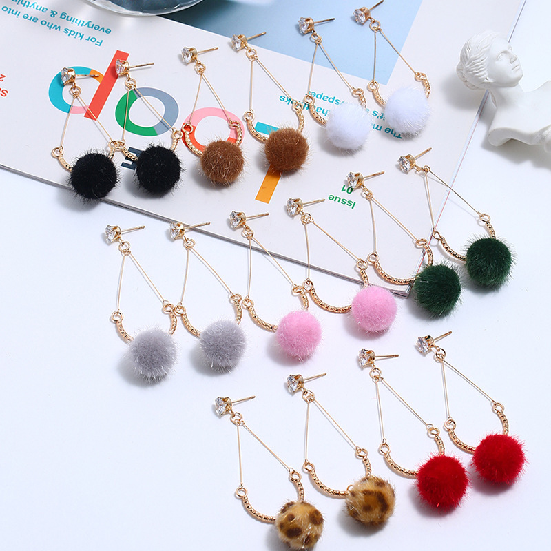 wholesale pom pom crystal women long winter artificial fur ball earring