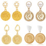 New Design INS Hot Vintage Round Irregular Pearl Baroque Head Coin Earrings New Design INS Hot Vintage Round Irregular Pearl Baroque Head Coin Earrings