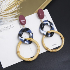amazon ins Customized fashion Vintage drop Long Acrylic wholesale bamboo double circle earring