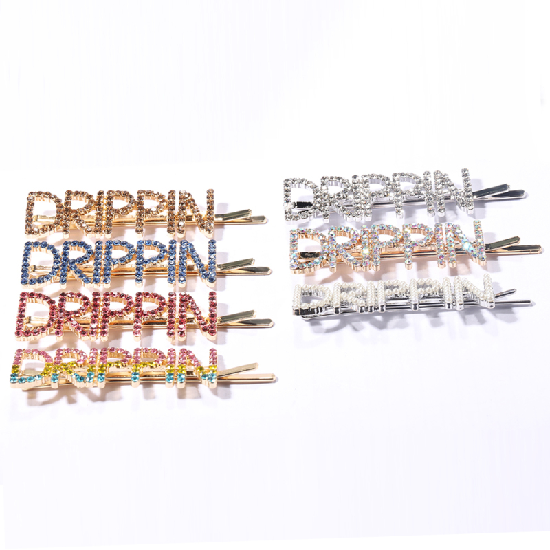 Customized Rainbow Crystal Colorful Rhinestone Letter DRIPPIN Hair Pins With Words Customized Rainbow Crystal Colorful Rhinestone Letter DRIPPIN Hair Pins With Words