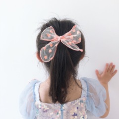 New candy color flocking love mesh gauze kids girls bow hair clips for children hair accessories