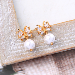 Hot sale jewelry silver for women girls gold imperfect baroque pearl earrings
