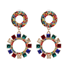 korean Customized fashion vintage round circle drop colorful rhinestone dangle earring jewelry for women lady girls