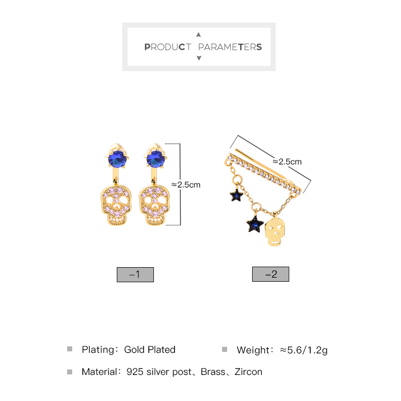 2019 Gold stainless steel diamond accessories women jewelry stud skull earrings 2019 Gold stainless steel diamond accessories women jewelry stud skull earrings