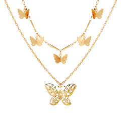 2020 new design creative retro golden alloy layered butterfly necklace for women