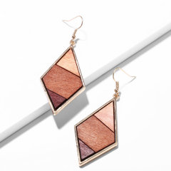2020 wholesale new geometric diamond color matching wooden earrings for women