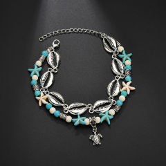 2pcs/set Fashionable sterling silver jewelry women silver anklets with colorful beads