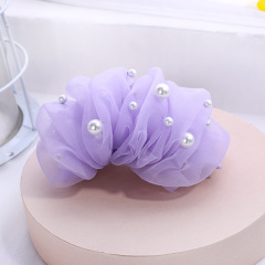 wholesale custom pearl cute lady silk yarn organza hair clips for girls women