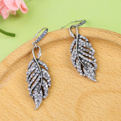 Fashion Women Gothic Jewelry Leaf Crystal Dangle Earings Antique Jewelry Silver