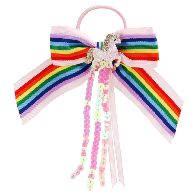 Rainbow bling unicorn glitter fabric for hair bow kids elastic hair tie