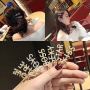 Gold hair accessories clipcrystal rhinestone metal women pearl letter Hair pins