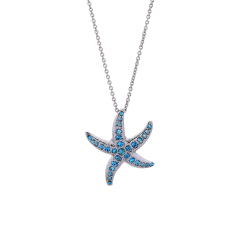 New fashion women jewelry customized blue and red starfish diamond initial necklace