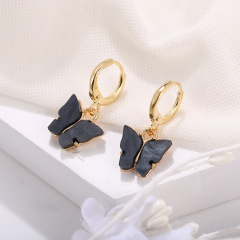 New design fashion beautiful women hoop color acrylic butterfly earrings