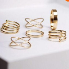 Fashion vintage ladies boho Beach gold Punk Hollow out jewely stack five finger ring set designs for girls women